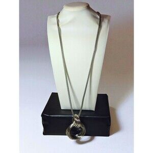 Chico’s Modern Silver-Tone Circle Pendant Necklace Sculptural Statement Jewelry